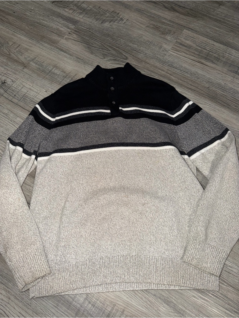 Chaps Men's Striped Crewneck Sweater in Black, Gray & Cream